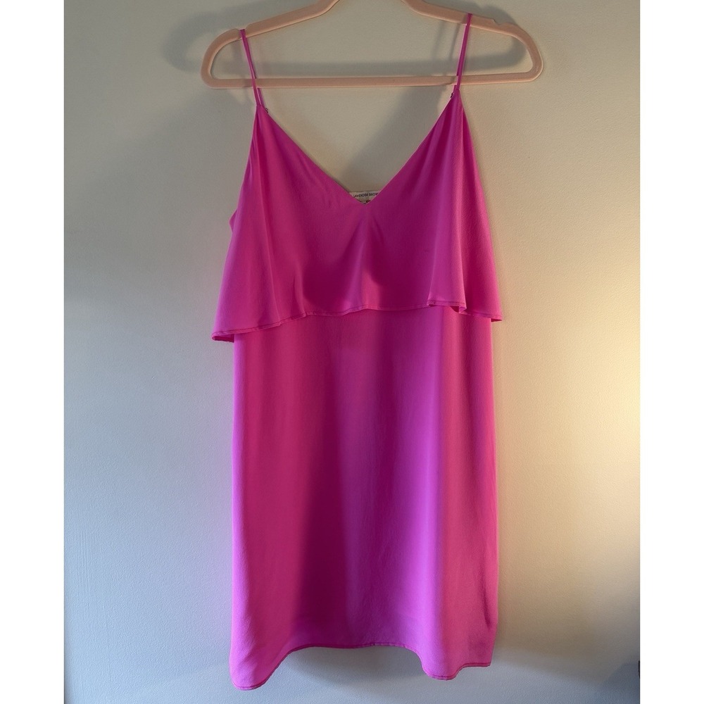 Lavender‎ Brown 100% Silk Dress Size Small Pink Ruffle Mini Made USA